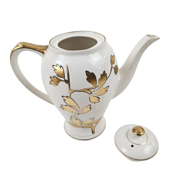 Vintage Royle Kenwood Lidded Teapot Empire England Porcelain Gold Leaf Design - Picture 9 of 9